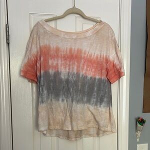 Casual Tie-Dye Short Sleeve Top - Coral, Gray, Beige